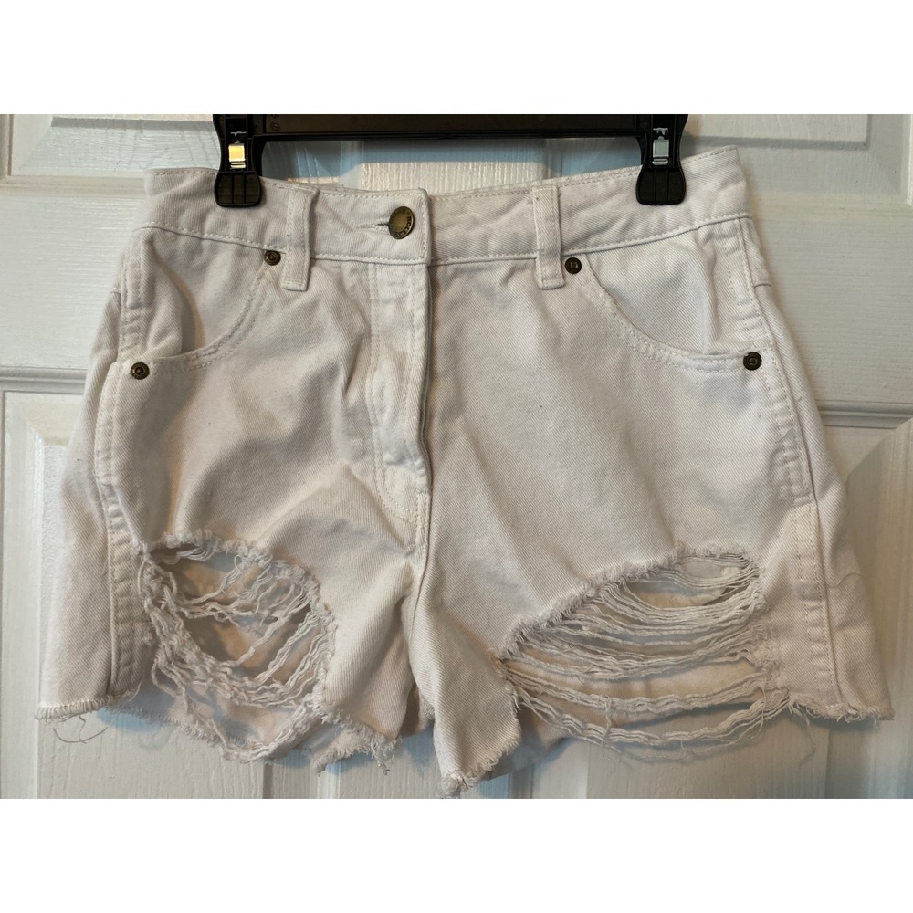 Rollas Original Short White High Rise Distressed Cut-Off Denim Shorts Size 25